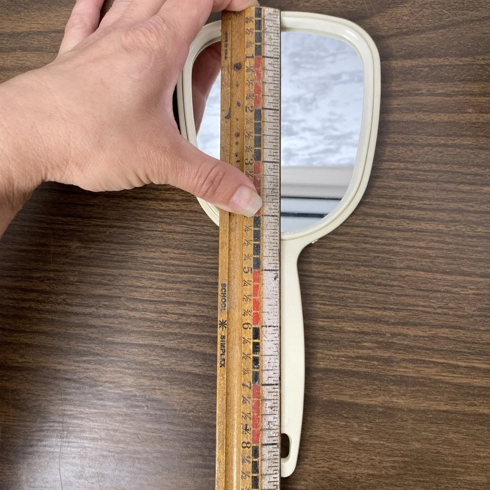 VTG Goody Off-White Plastic Hand Held Mirror With Handle Made In USA 11